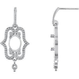 18K White Gold 8x6 mm Oval Accented Earring Mounting