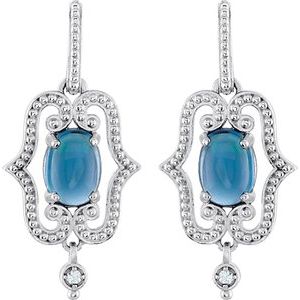 Sterling Silver & 14K White Gold Natural Swiss Blue Topaz & .03 CTW Natural Diamond Earrings – image 2
