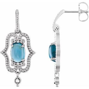 Sterling Silver & 14K White Gold Natural Swiss Blue Topaz & .03 CTW Natural Diamond Earrings