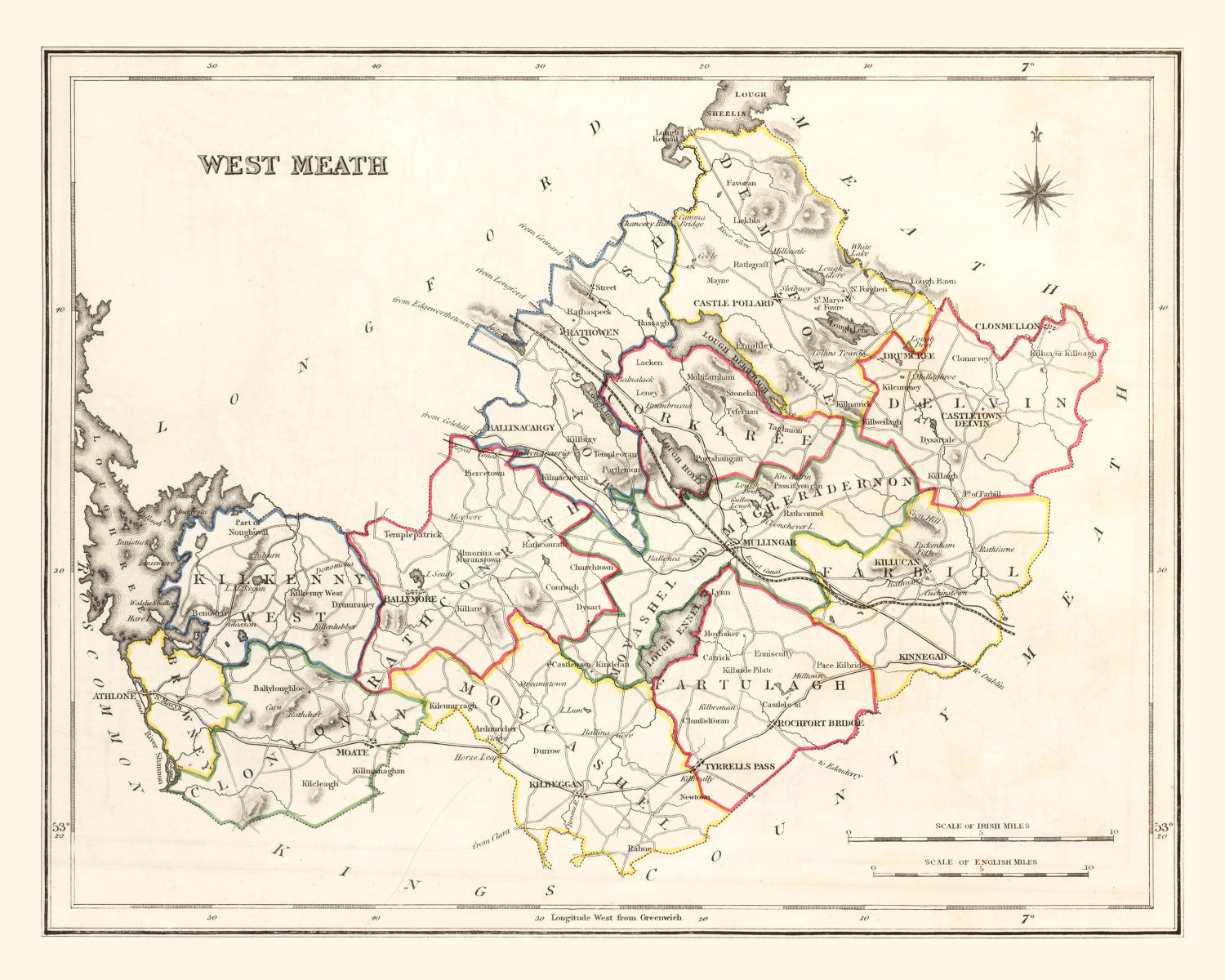 Vintage Map of Westmeath County Ireland, 1846