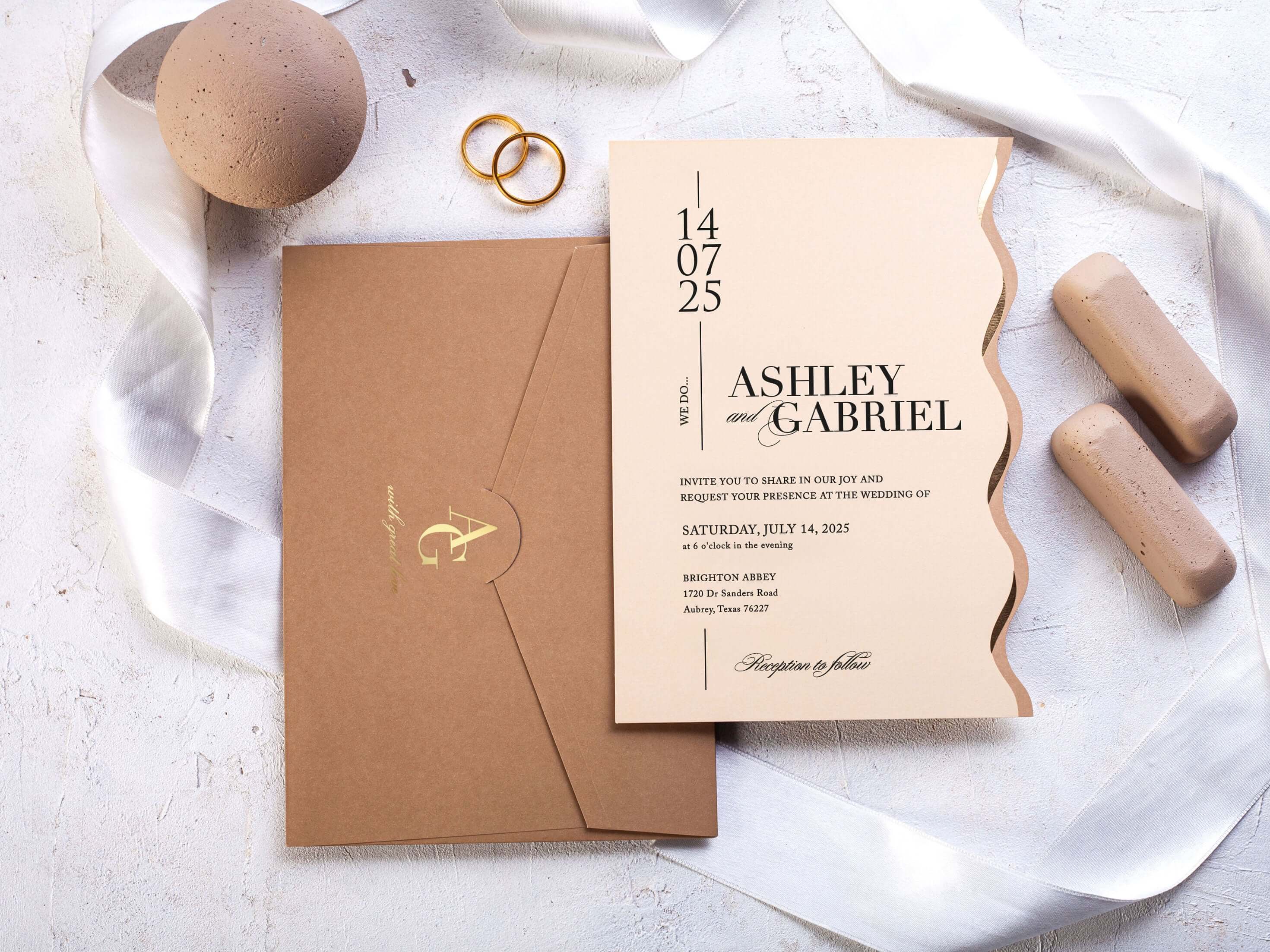 Beige Wedding Invitations | Special Cut