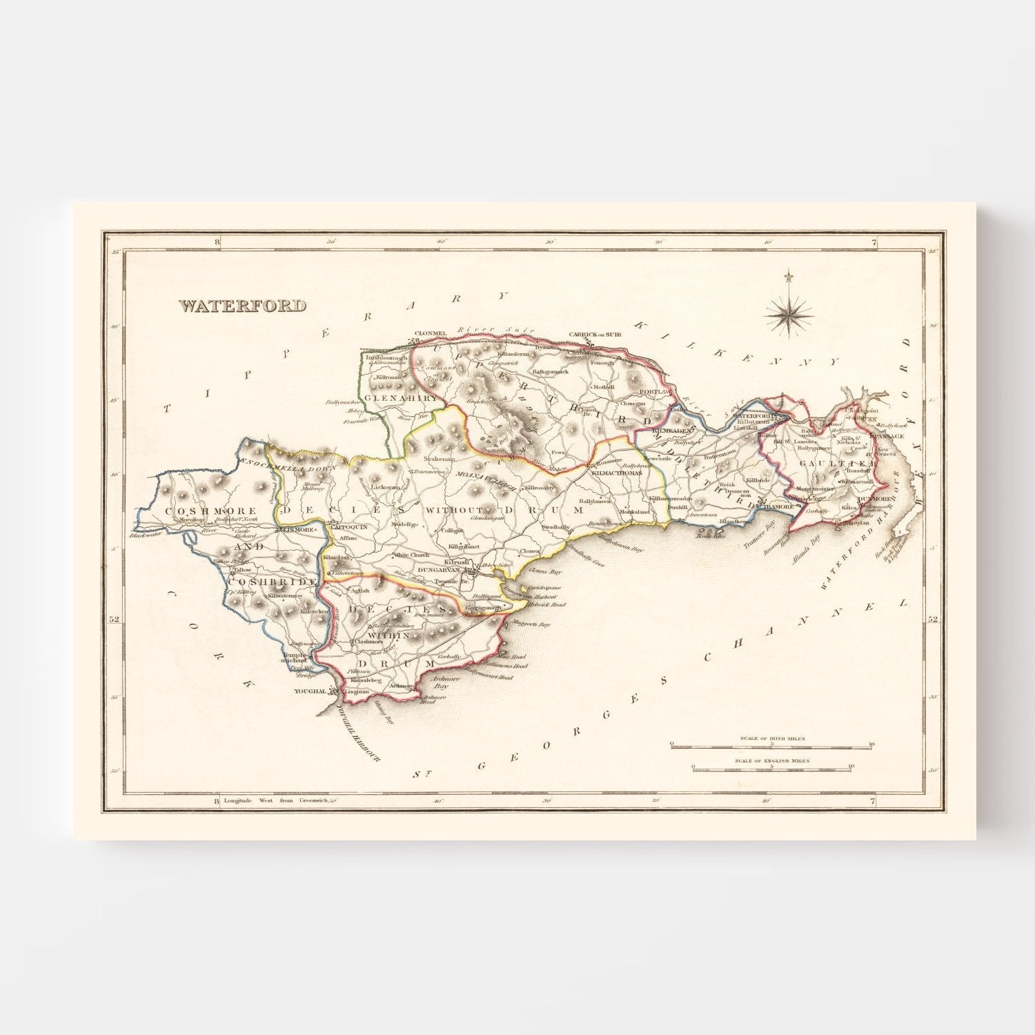 Vintage Map of Waterford County Ireland, 1846