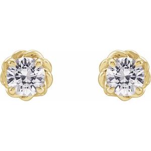 14K Yellow Gold 4 mm Natural White Sapphire Claw-Prong Rope Earrings