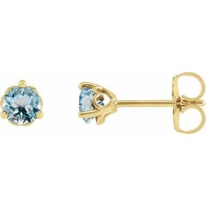 14K Yellow Gold 5 mm Natural Sky Blue Topaz Earrings