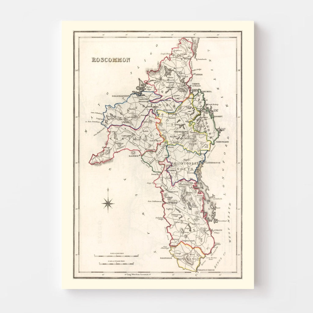 Vintage Map of Roscommon County Ireland, 1846