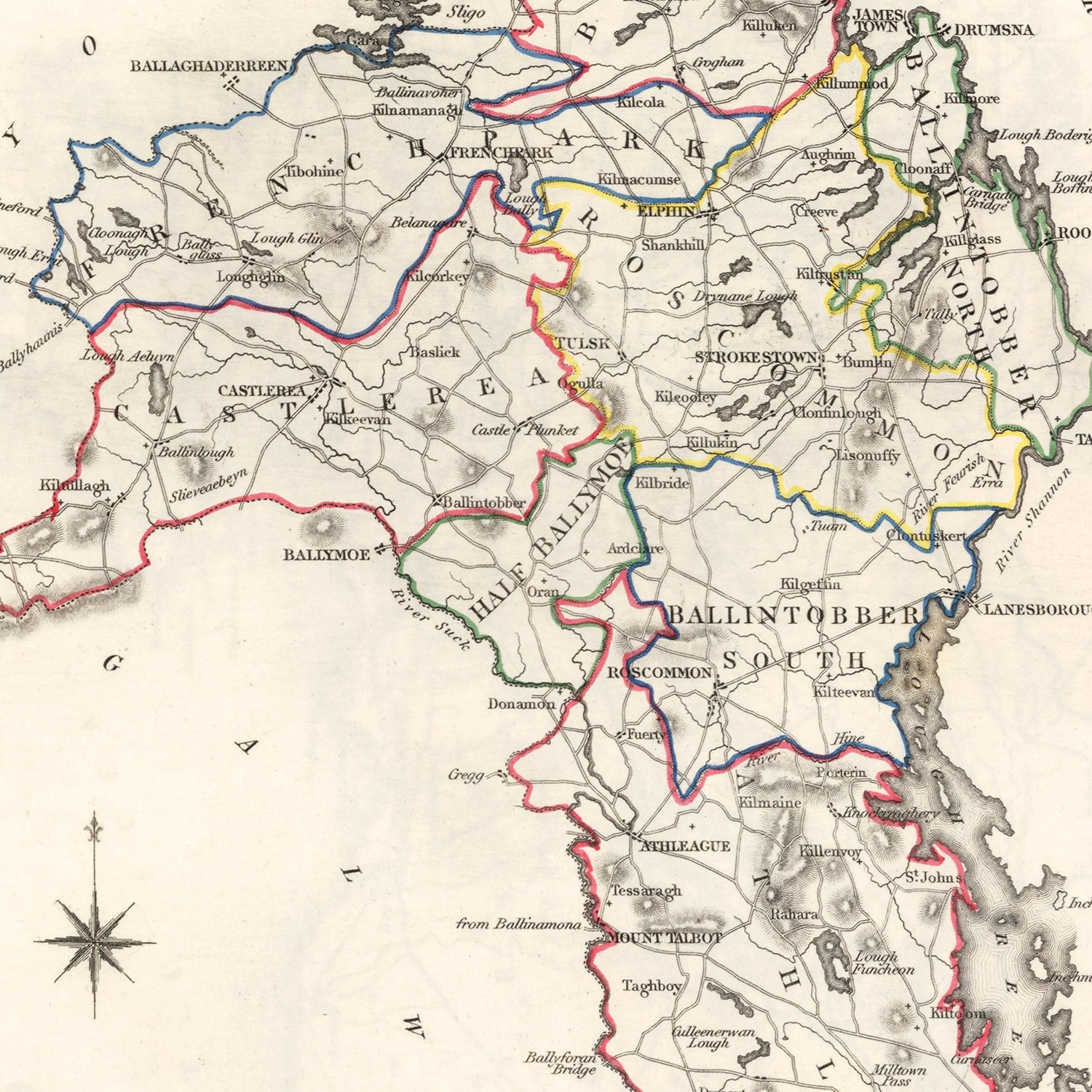 Vintage Map of Roscommon County Ireland, 1846