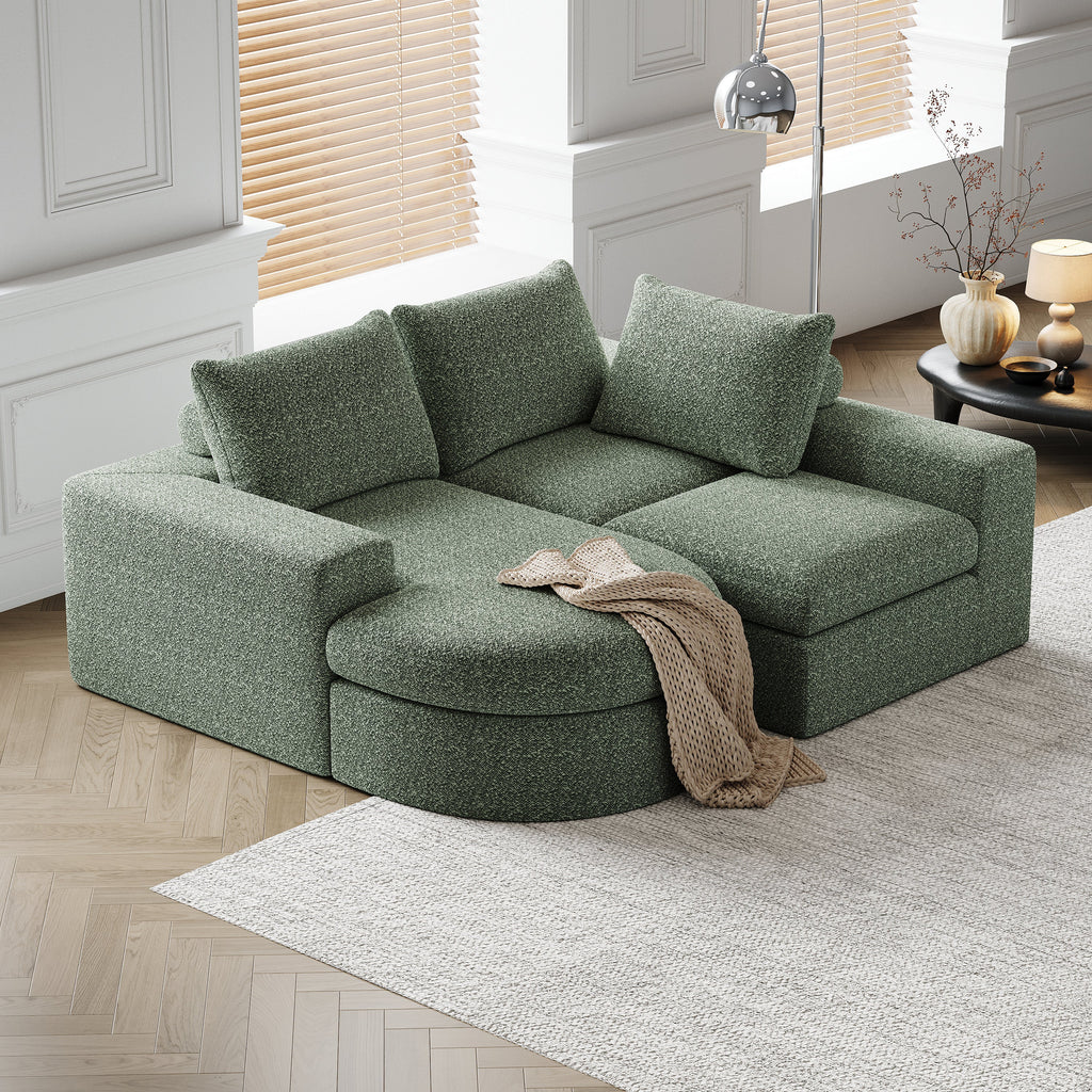 99-Inch Chenille Cloud Curved Sectional Sofa with Chaise, L-Shaped Modern Boneless Couch with Deep Seats, Chenille Sectional Sofa for Living Room and Bedroom, No Assembly Required