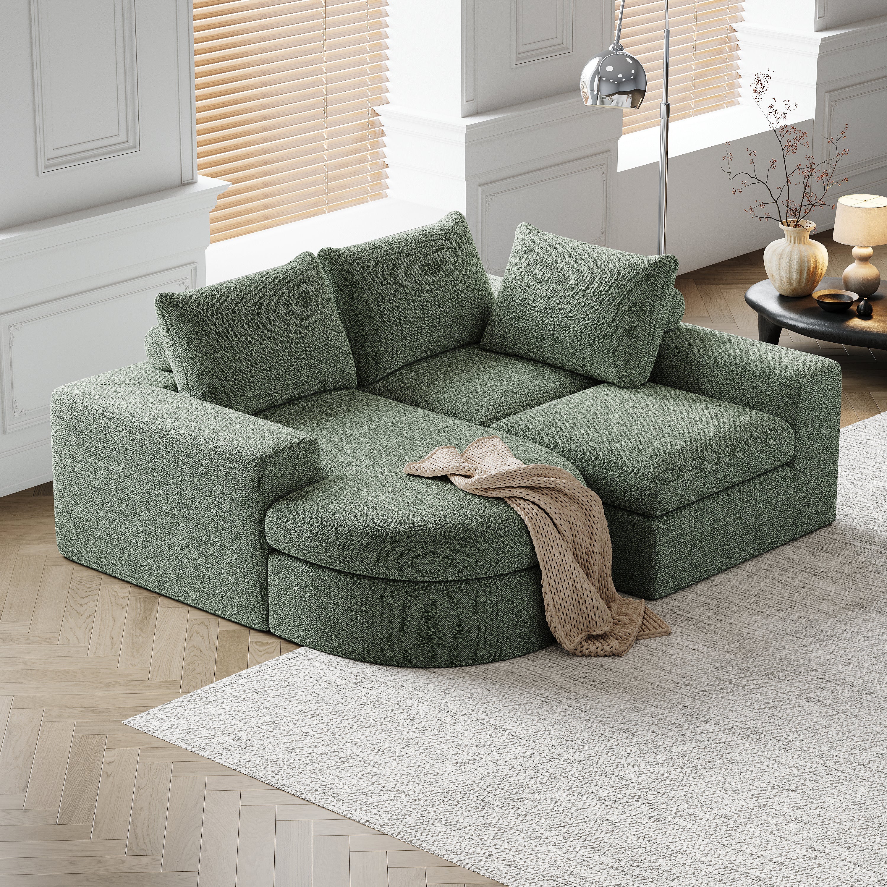 99-Inch Chenille Cloud Curved Sectional Sofa with Chaise, L-Shaped Modern Boneless Couch with Deep Seats, Chenille Sectional Sofa for Living Room and Bedroom, No Assembly Required