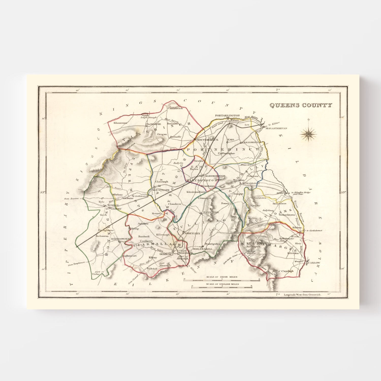 Vintage Map of Queens County Ireland, 1846