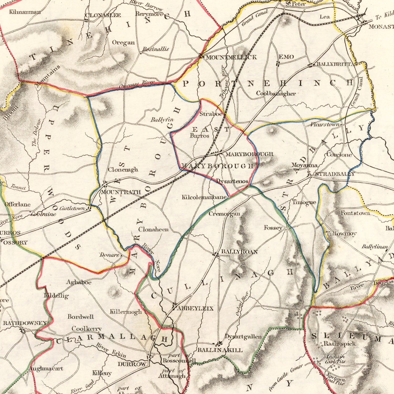 Vintage Map of Queens County Ireland, 1846