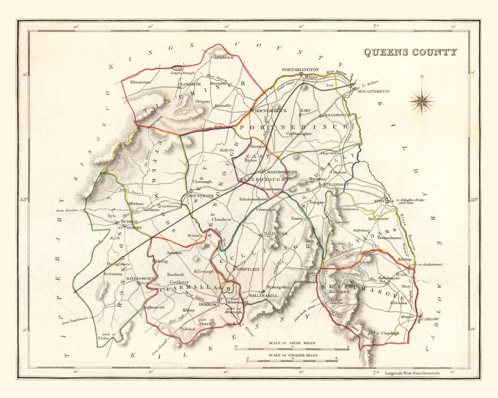 Vintage Map of Queens County Ireland, 1846