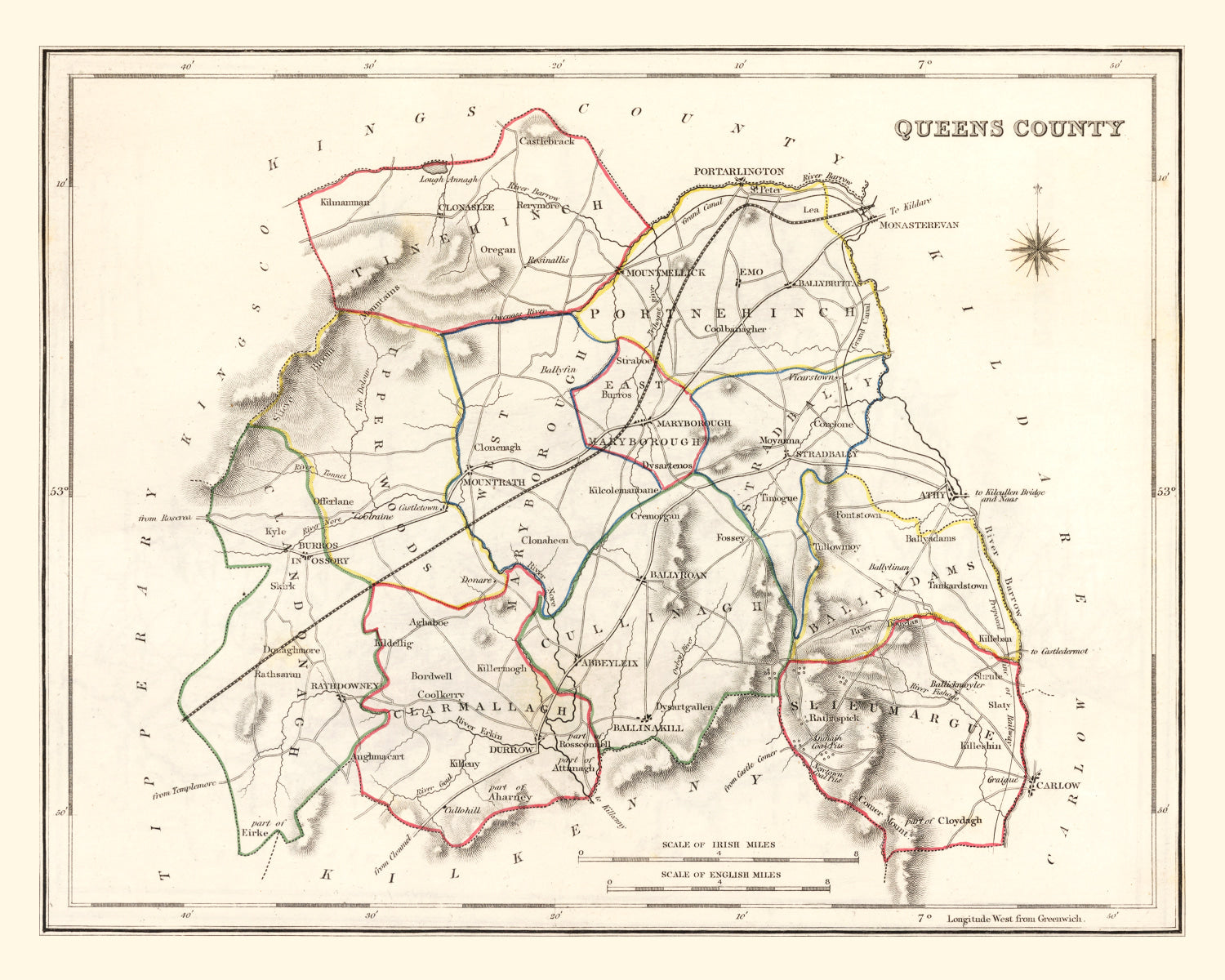 Vintage Map of Queens County Ireland, 1846