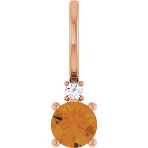 14K Rose Gold Natural Citrine & .015 CT Natural Diamond Charm/Pendant