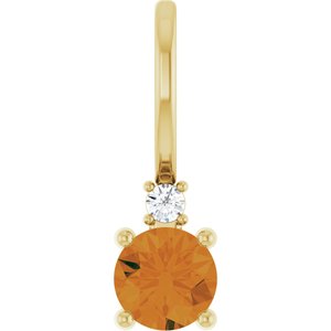 14K Yellow Gold Natural Citrine & .015 CT Natural Diamond Charm/Pendant