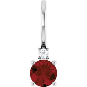 Sterling Silver Natural Mozambique Garnet & .015 CT Natural Diamond Charm/Pendant