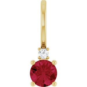 14K Yellow Gold Lab-Grown Ruby & .015 CT Natural Diamond Charm/Pendant