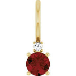 14K Yellow Gold Natural Mozambique Garnet & .015 CT Natural Diamond Charm/Pendant