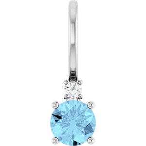 14K White Gold Natural Aquamarine & .015 CT Natural Diamond Charm/Pendant