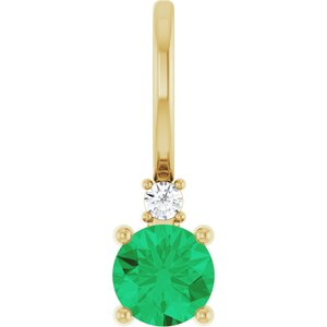 14K Yellow Gold Lab-Grown Emerald & .015 CT Natural Diamond Charm/Pendant