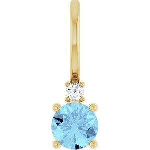 14K Yellow Gold Natural Aquamarine & .015 CT Natural Diamond Charm/Pendant