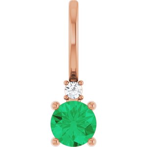 14K Rose Gold Natural Emerald & .015 CT Natural Diamond Charm/Pendant