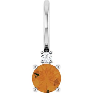 14K White Gold Natural Citrine & .015 CT Natural Diamond Charm/Pendant