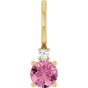 14K Yellow Gold Natural Pink Tourmaline & .015 CT Natural Diamond Charm/Pendant
