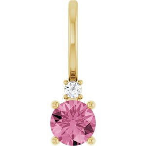 14K Yellow Natural Pink Tourmaline & .015 CT Natural Diamond Charm/Pendant