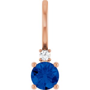 14K Rose Gold Lab-Grown Blue Sapphire & .015 CT Natural Diamond Charm/Pendant