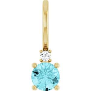 14K Yellow Gold Natural Blue Zircon & .015 CT Natural Diamond Charm/Pendant
