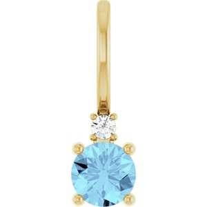 14K Yellow Gold Natural Aquamarine & .015 CT Natural Diamond Charm/Pendant