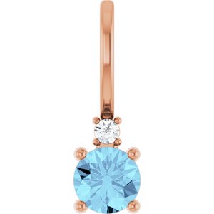 14K Rose Gold Natural Aquamarine & .015 CT Natural Diamond Charm/Pendant