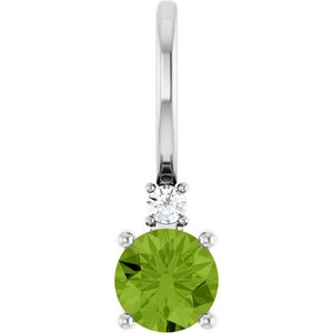 14K White Gold Natural Peridot & .015 CT Natural Diamond Charm/Pendant