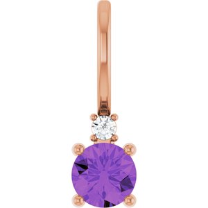 14K Rose Gold Natural Amethyst & .015 CT Natural Diamond Charm/Pendant
