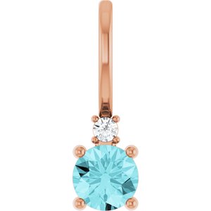 14K Rose Gold Natural Blue Zircon & .015 CT Natural Diamond Charm/Pendant