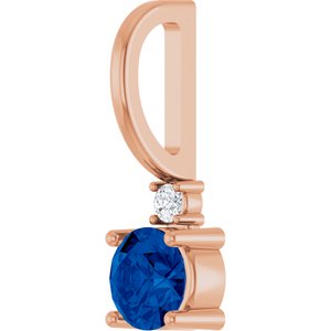 14K Rose Gold Lab-Grown Blue Sapphire & .015 CT Natural Diamond Charm/Pendant – image 2