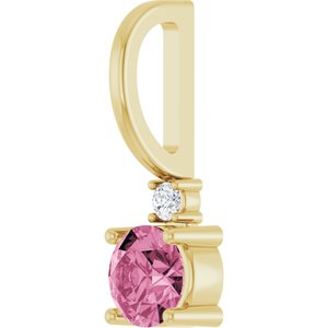 14K Yellow Gold Natural Pink Tourmaline & .015 CT Natural Diamond Charm/Pendant – image 2