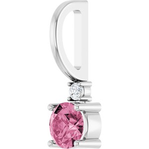 Sterling Silver Natural Pink Tourmaline & .015 CT Natural Diamond Charm/Pendant – image 2