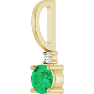 14K Yellow Gold Natural Emerald & .015 CT Natural Diamond Charm/Pendant – image 2