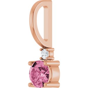 14K Rose Gold Natural Pink Tourmaline & .015 CT Natural Diamond Charm/Pendant
