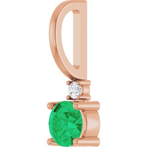 14K Rose Gold Natural Emerald & .015 CT Natural Diamond Charm/Pendant – image 2