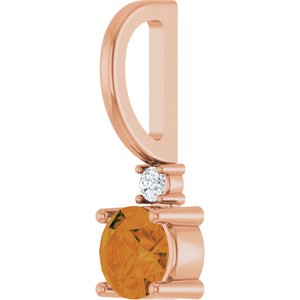 14K Rose Gold Natural Citrine & .015 CT Natural Diamond Charm/Pendant – image 2