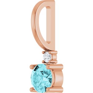 14K Rose Gold Natural Blue Zircon & .015 CT Natural Diamond Charm/Pendant – image 2