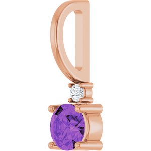 14K Rose Gold Natural Amethyst & .015 CT Natural Diamond Charm/Pendant