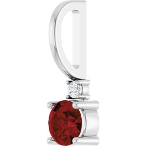 14K White Gold Natural Mozambique Garnet & .015 CT Natural Diamond Charm/Pendant – image 2