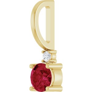 14K Yellow Gold Lab-Grown Ruby & .015 CT Natural Diamond Charm/Pendant – image 2