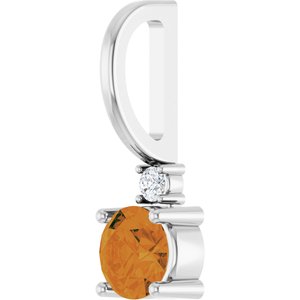 14K White Gold Natural Citrine & .015 CT Natural Diamond Charm/Pendant – image 2