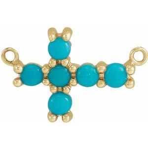 14K Yellow Gold Natural Turquoise Sideways Cross Necklace Center
