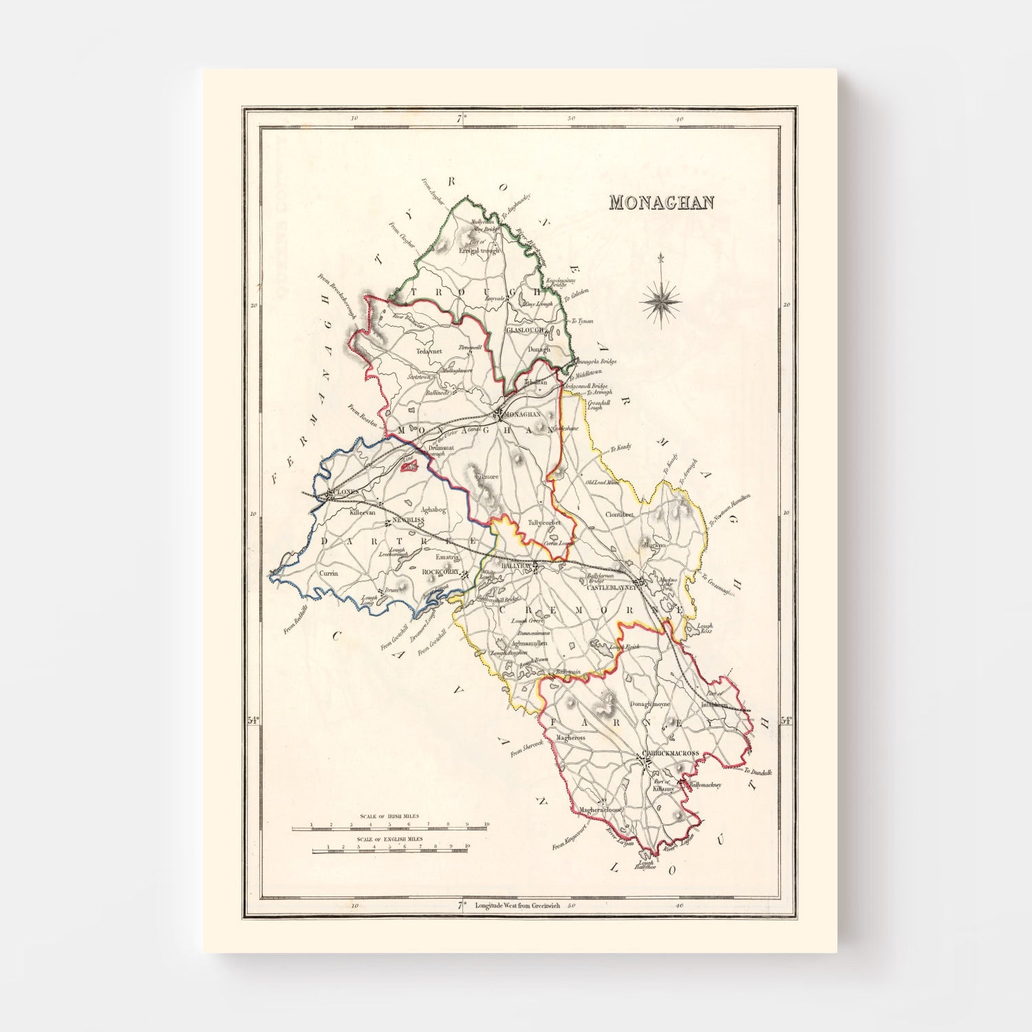 Vintage Map of Monaghan County Ireland, 1846