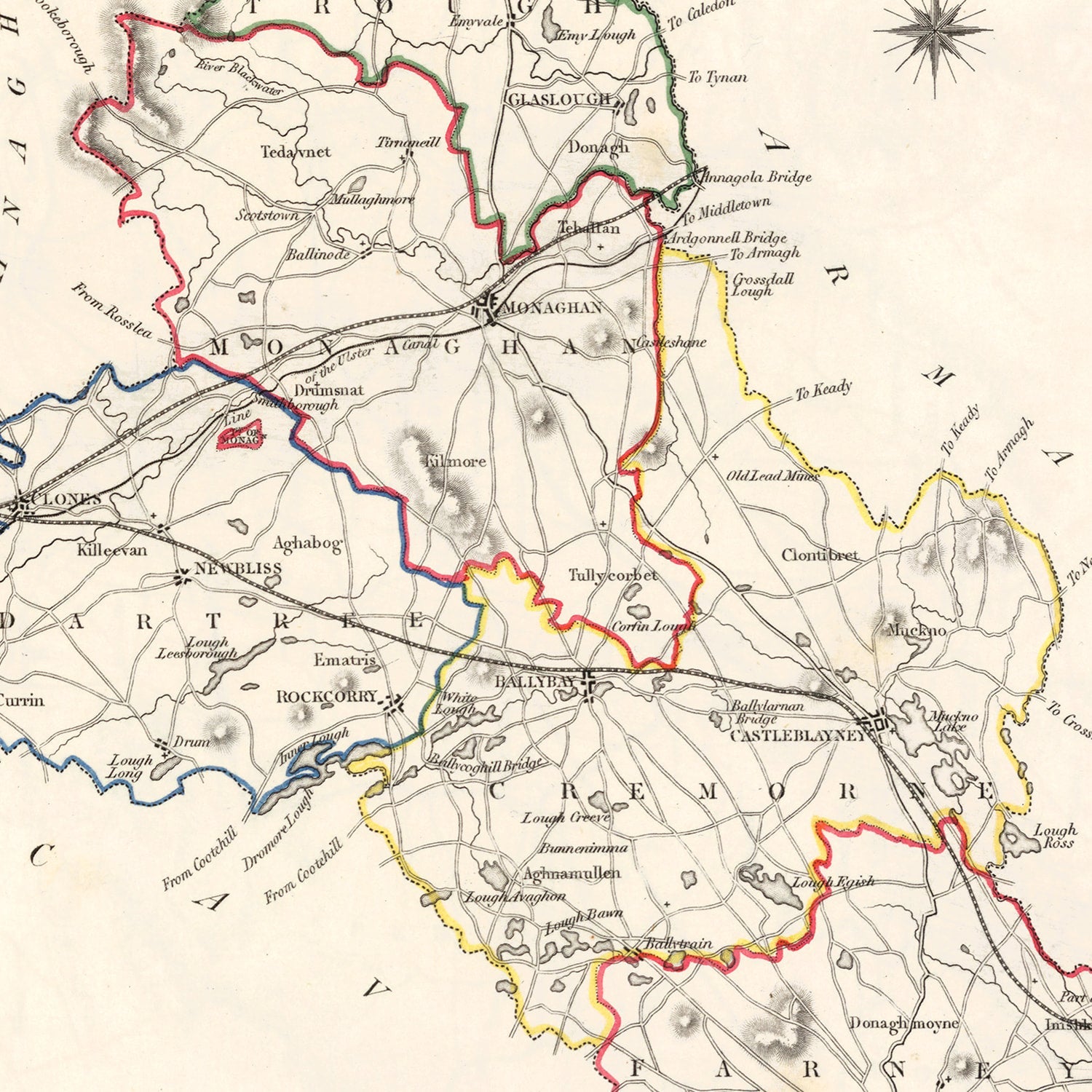Vintage Map of Monaghan County Ireland, 1846